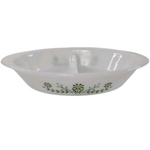 Glasbake Vintage White Milk Glass Divided‎ Serving Dish Green Floral Pattern